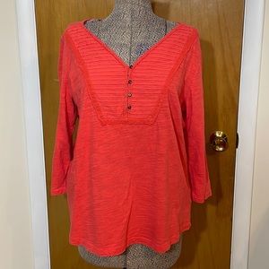 Eddie Bauer Womens XL Salmon 3/4 Sleeve V-Neck Blouse
